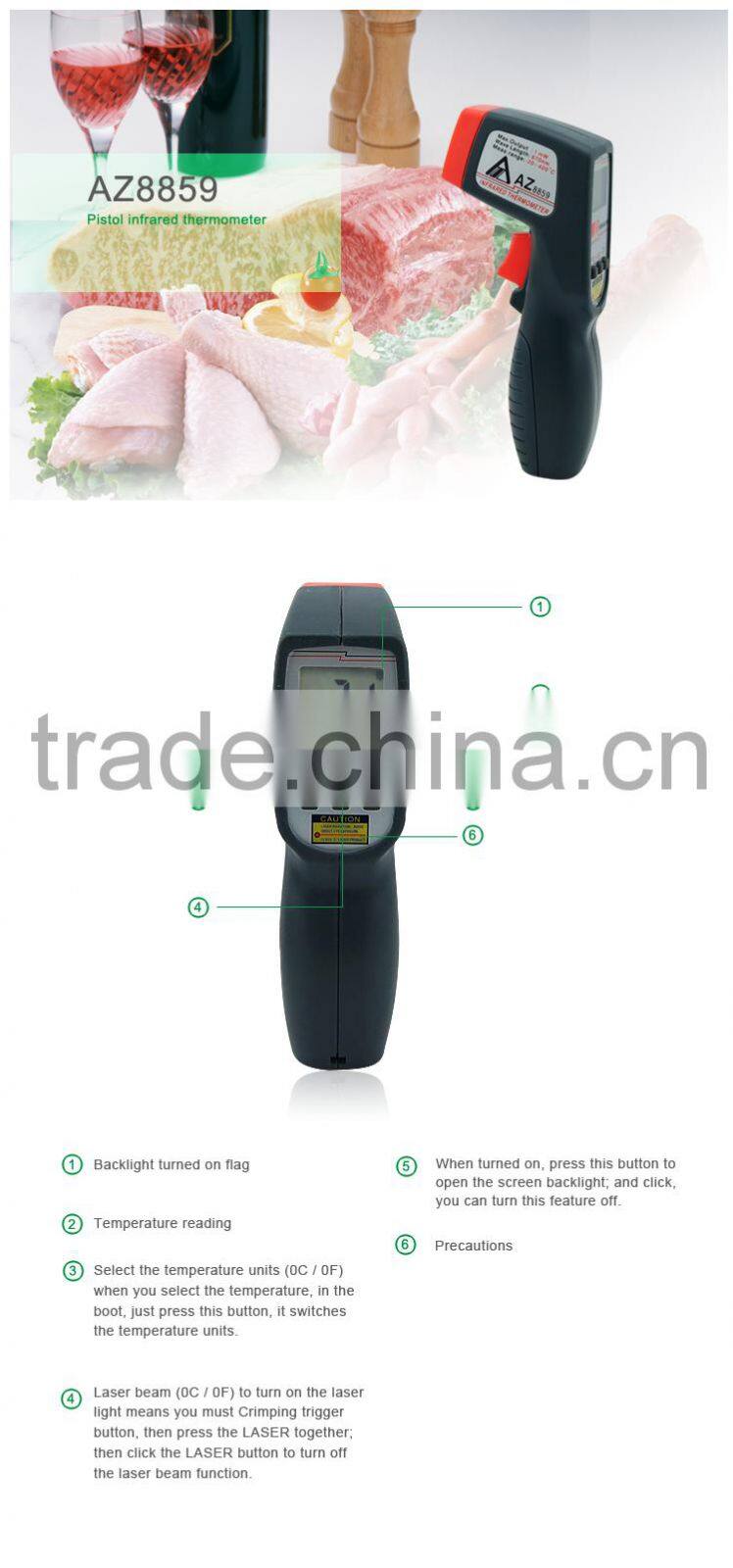 Non-contact Infrared Thermometer Digital LCD Display -20~420 Degree Food Thermometer