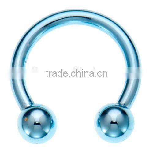 Light Blue Anodized Titanium Plated Circular Barbell Ring