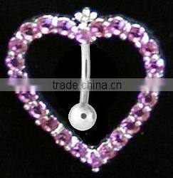 Hot sale crystal heart reverse belly bars body piercing jewelry