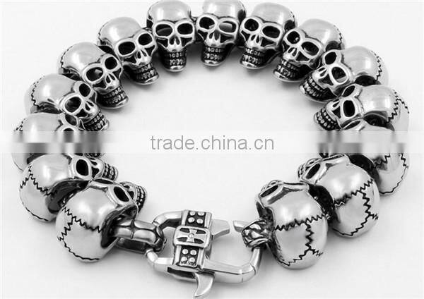Novelty gift gothic punk skull head chain link bracelet