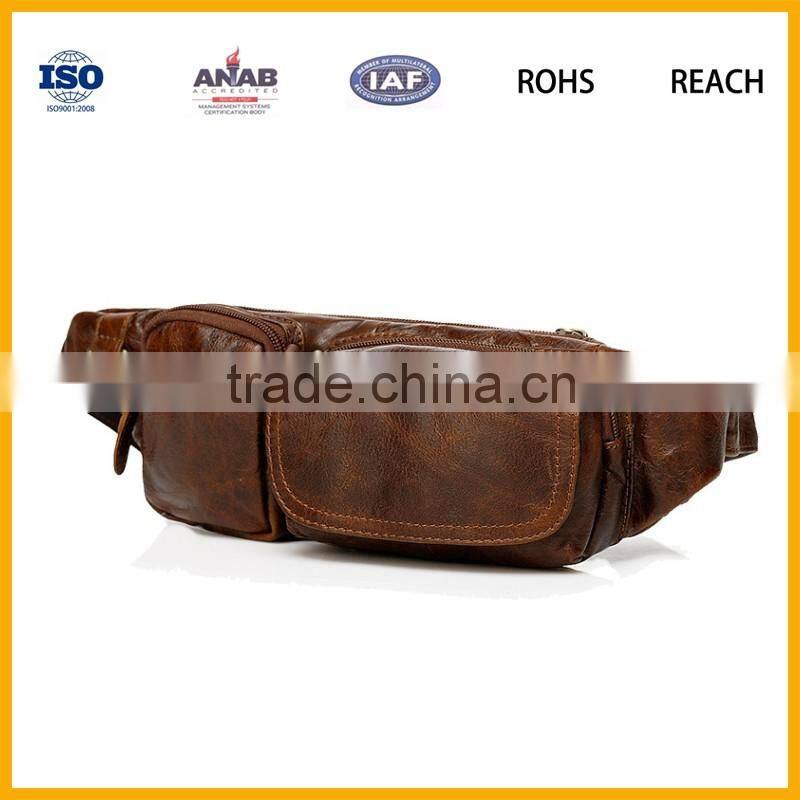 Classical Western Style Brown PU Men Waist Bag for Cycling, Running