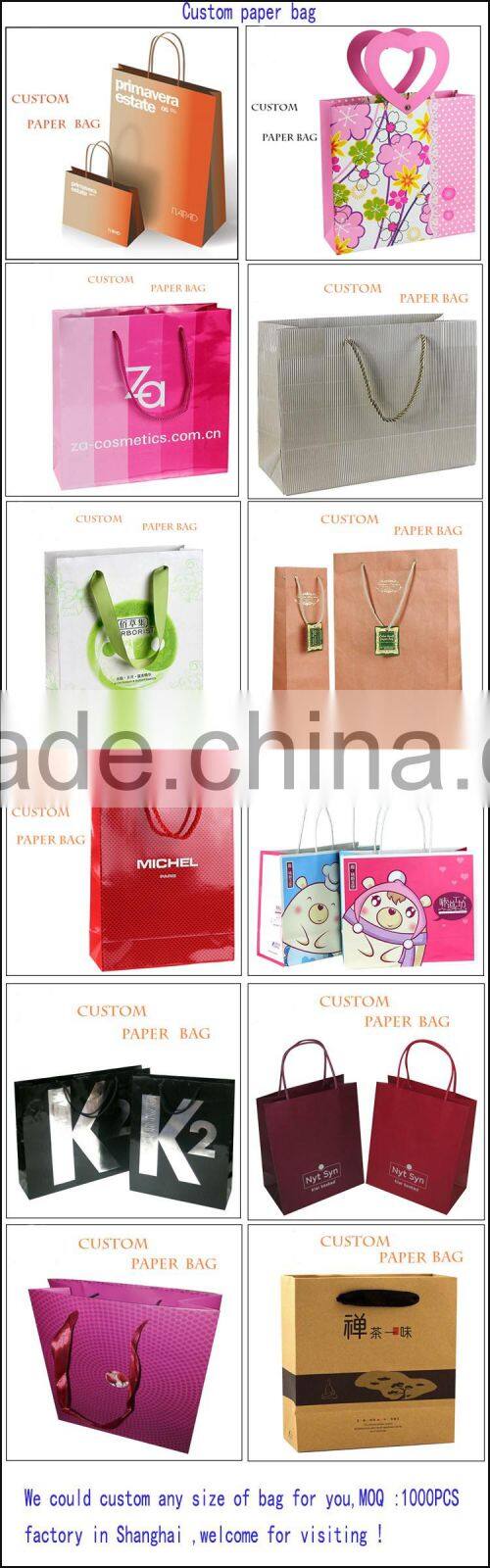 Red surface custom logo brand print kraft paper bag with paper handle