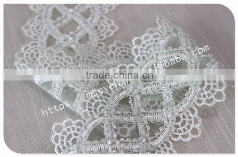 Nice design embroidery handmade beaded trim for wedding dress wholesale
