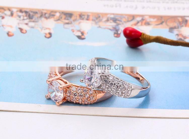 High quality real gold/silver plated alloy diamond jewelry wedding rings