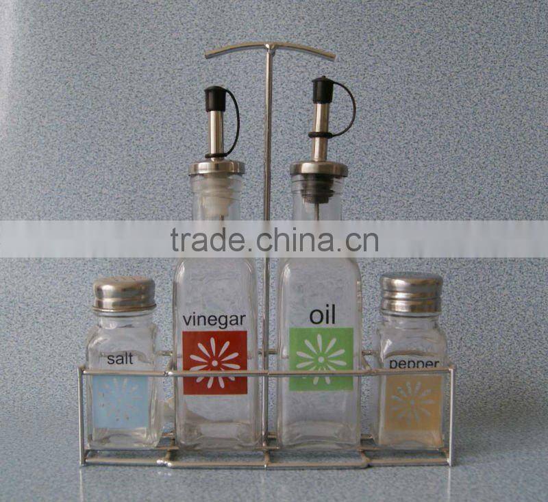 high quality with metal rack glass spice jar set