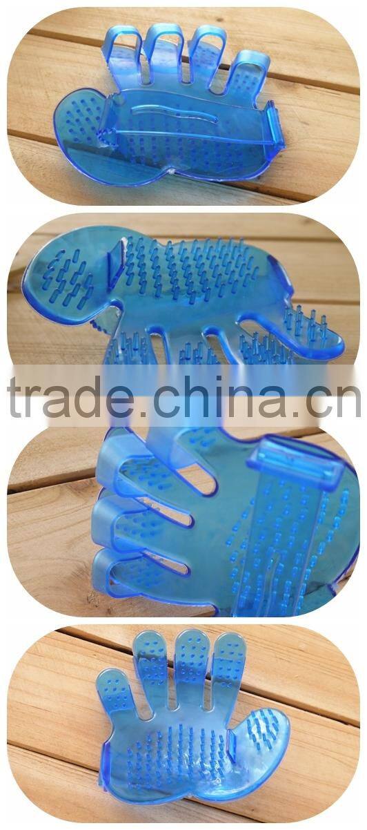 Five Fingers Dog Puppy Pet Plastic Bath Glove Brush Comb Massage Palm Hand Blue