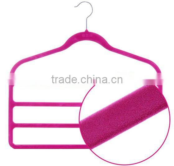 Wholesale products china 4 pack non slip 4 step hanger velvet flocked clothes trouser hanging hangers slim