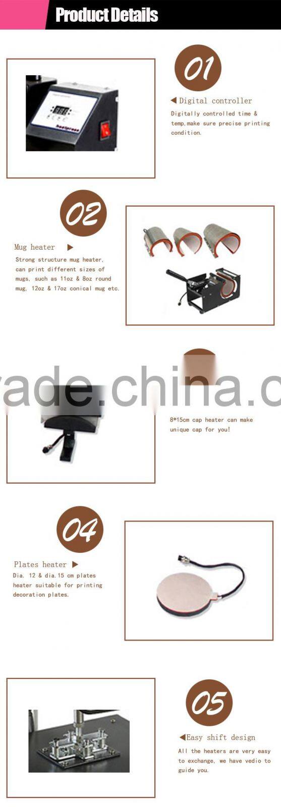 Digital 8IN1 heat transfer printing printer printing press machine for mug shirt plate cap
