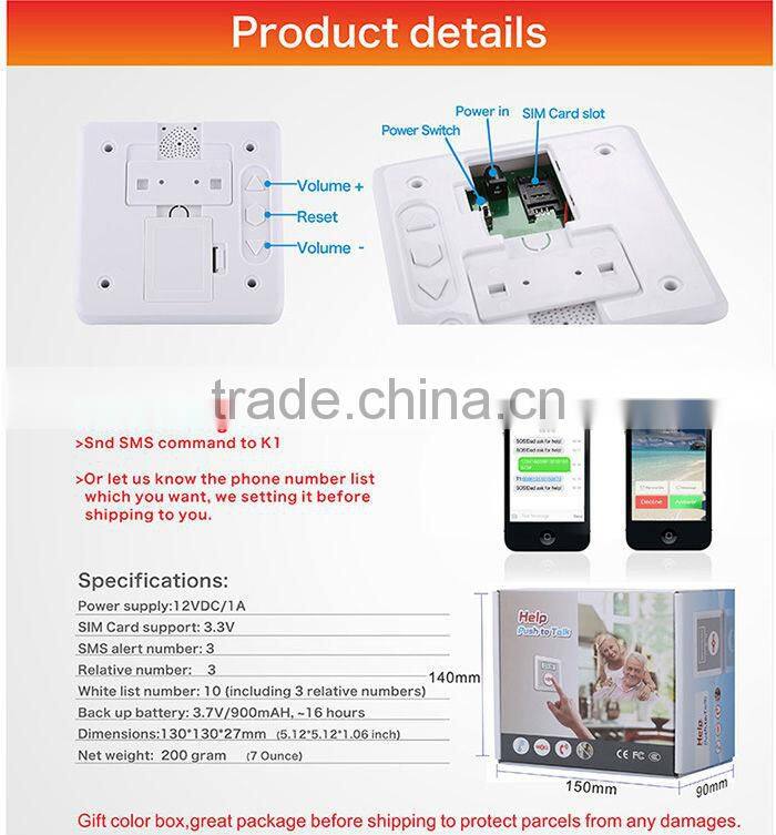 elderly care Emergency Call alarm System gsm auto dialer