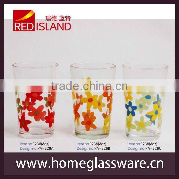 Promotional item wholesale mechine blow with flower design clear drinking glass cups/water glass