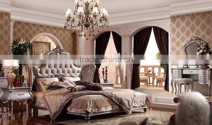 European Style King Size Bed, Elegant Purple Wood Carving Bed, Royal Bedroom Furniture Set (BF01-ML027)