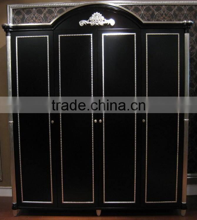 Luxury French style wooden three-door wardrobe with hand carving