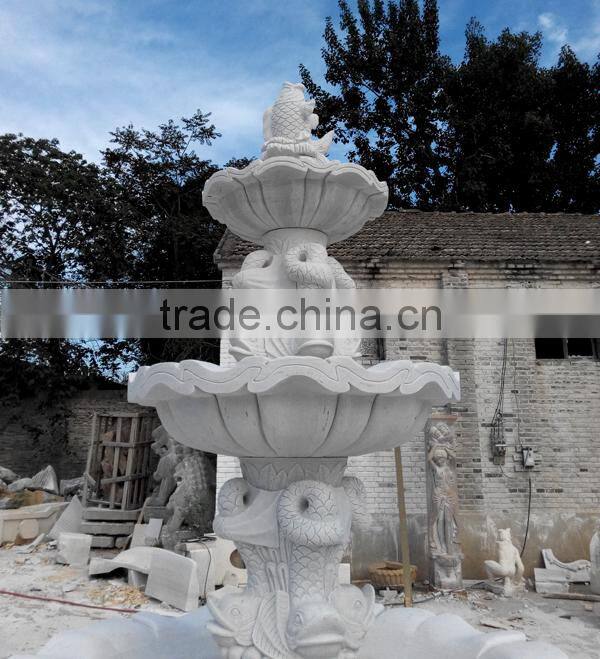 Fish Carved White Marble Garden Fountain
