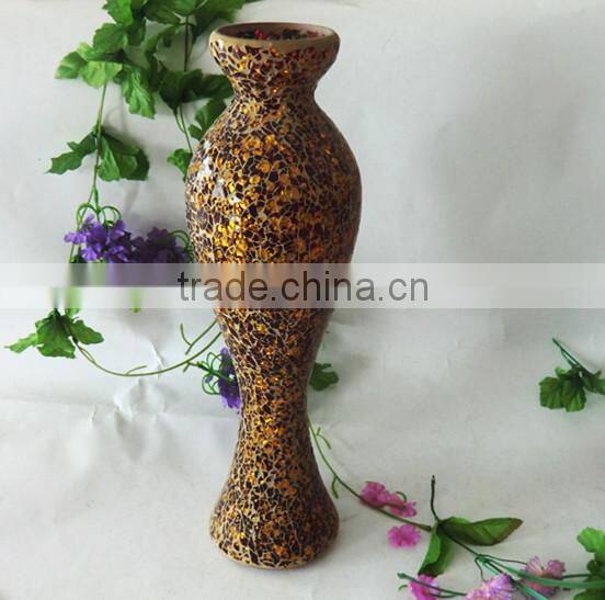 Modern Golden with Black Crackle Mosaic Mermaid Shape Large Tall Chinese Floor Vase