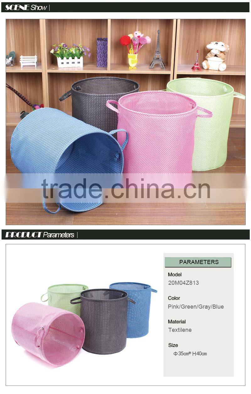 Round style laundry hamper with closing and rope handle, non-woven fabric laundry basket