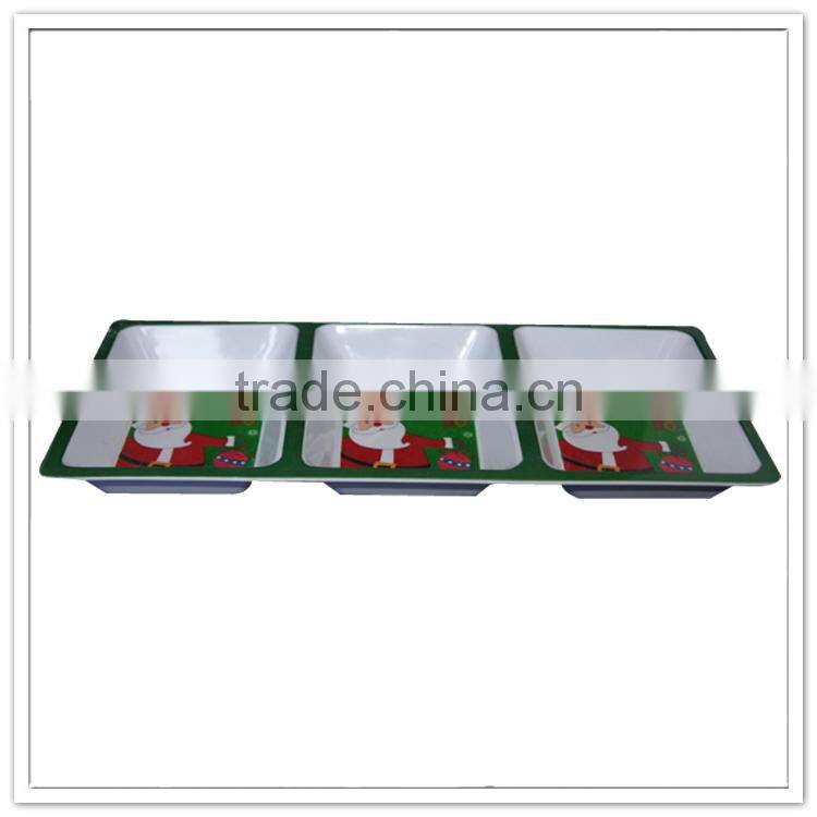 Jolly old saint nicholas printed melamine 3 section dishes, Christmas banquet chips bowl