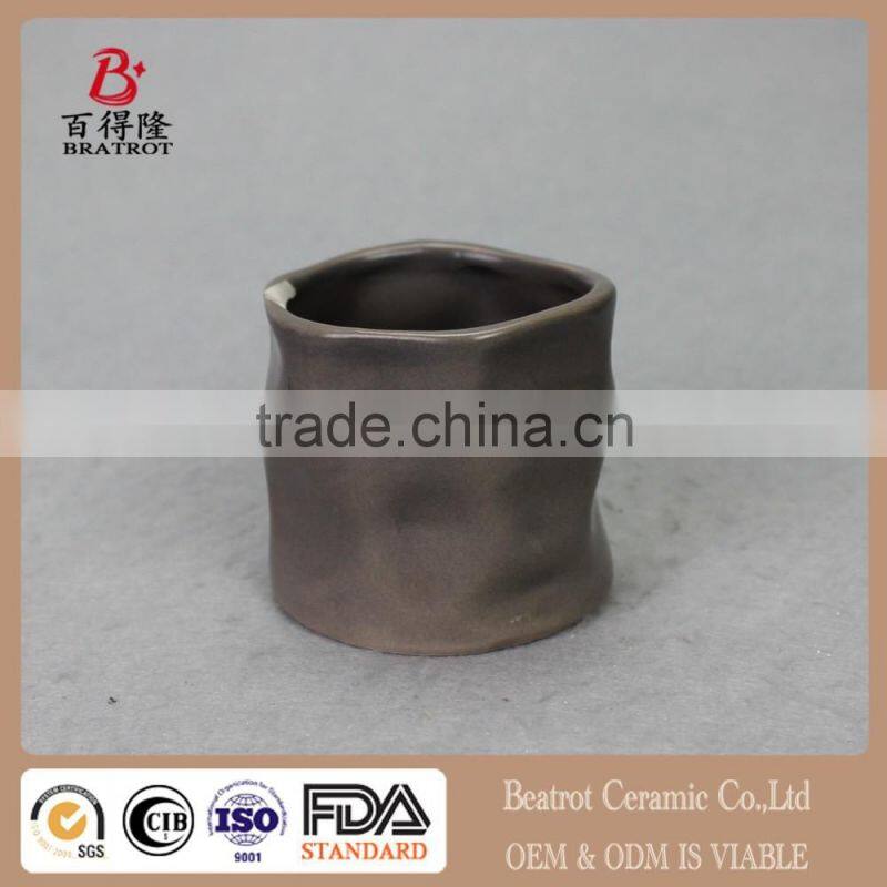 Set of 2 Modern Decorative Folded Design Small Ceramic Plant Pot Flower Planter