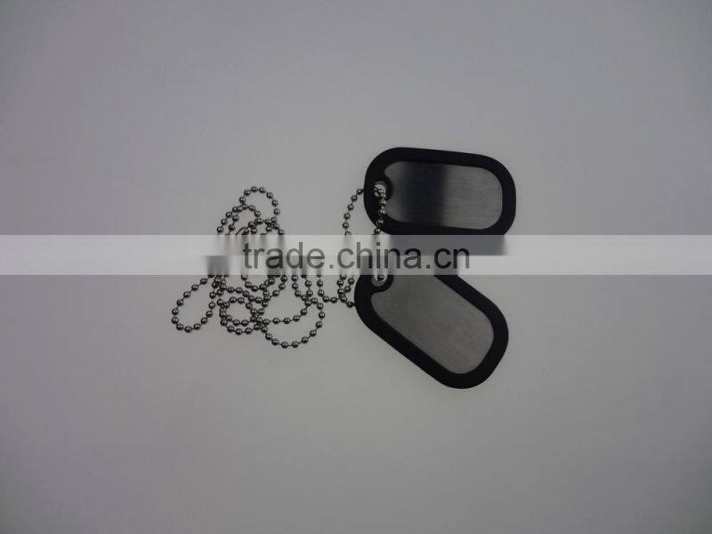 AP01-79 Fashion Stainless steel Dog Tag with rubber edge and metal ball chain, 2PCS Metal Tag