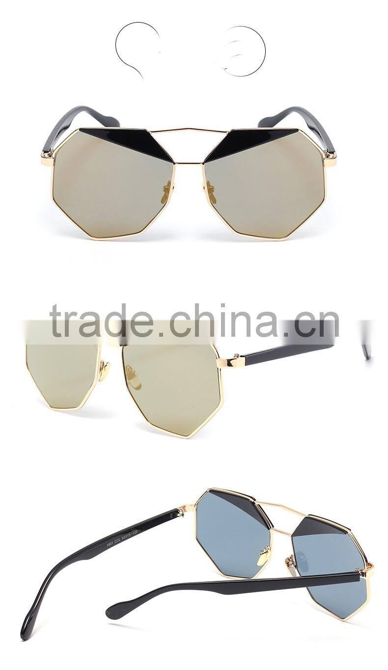 2016 New fashion dazzle colour hexagon sunglasses fine really membrane cycling beach sunglasses outdoor sports mirror