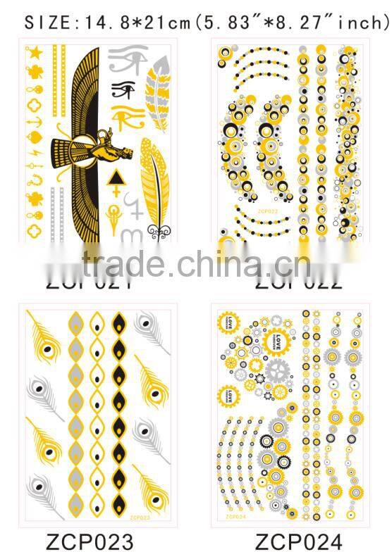 T003-003 wholesale high quality cheap tattoo sticker metallic glitter removal temporary tattoo stencil