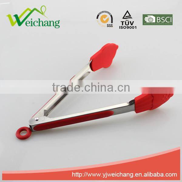 WCJ623 Premium Comfort Stainless Steel Locking oblong Food Tong with Silicone Heads, Good Grip