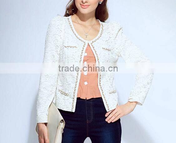 2015 ladies quality beaded coat long sleeve oem wholesale factory fashion woman coat
