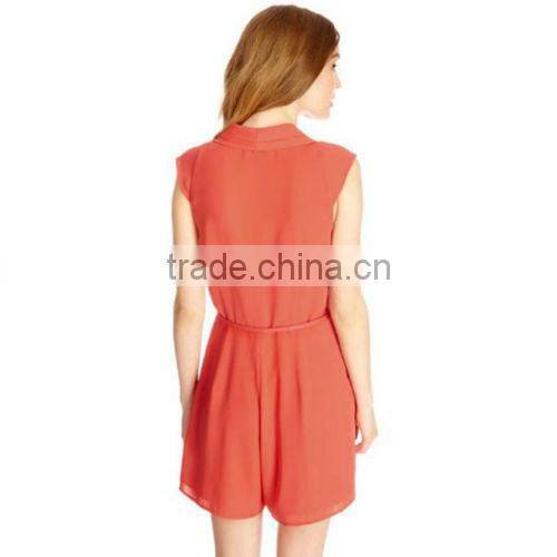 Sexy elegant deep V neck sleeveless red short rompers womens jumpsuit