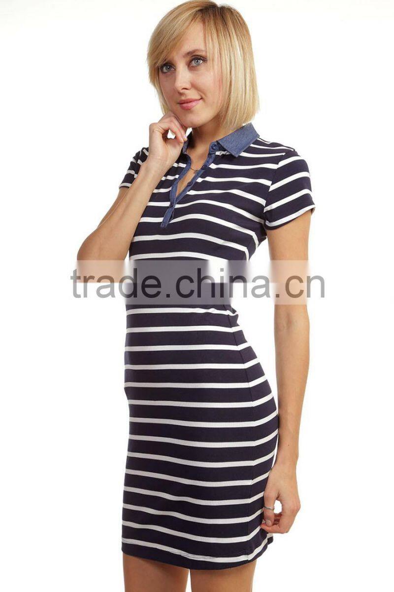 2015 summer cotton fabric black simple ladies plain t-shirt fashion dress with pocket