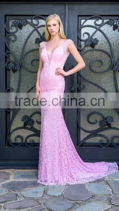 patterns of lace deep v neck evening prom dress with low back
