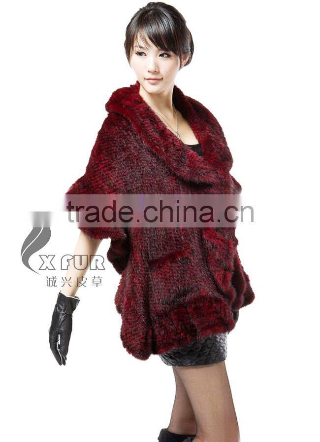 CX-B-M-15 Ladies Latest kintted Real Mink Fur Woman Fashion Black Fur Shawl