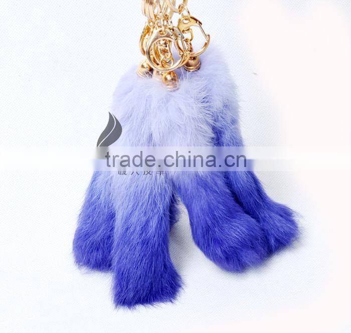 CX-R-39D Fashion Dip Dyed Girls Wholesale Real Rabbit Fur Key Chain Fur