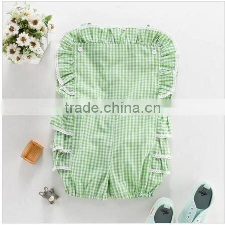 High quality 100%cooton kids clothes green gingham bubble wholesale newborn baby clothes romper