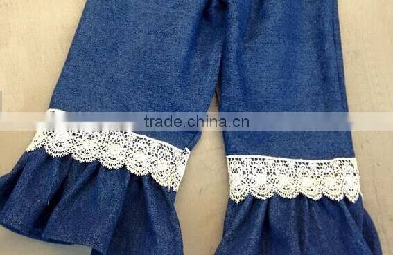 cheap wholesale boutique knit fabric ruffle bottom pants for baby girls