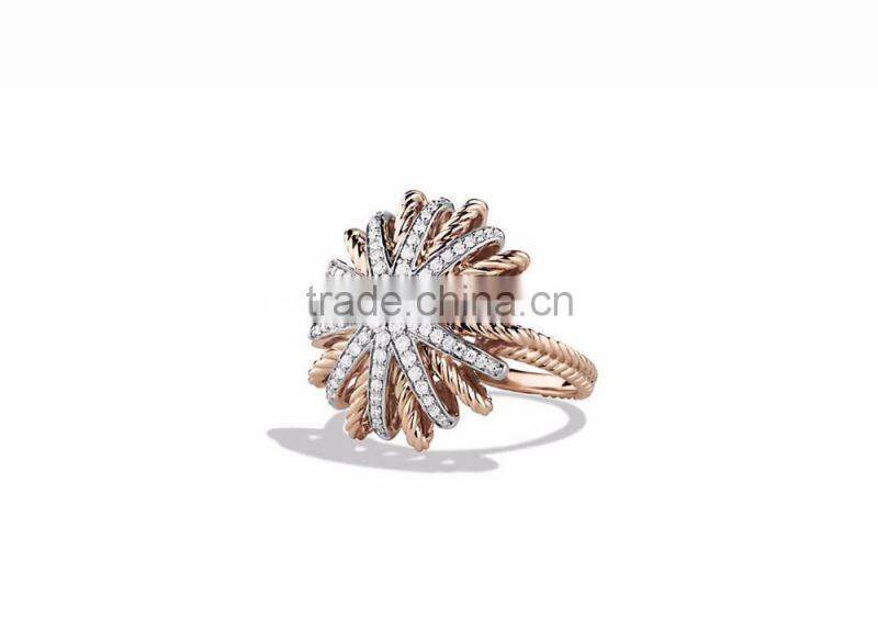 Two Tone Plated CZ Studded Flower Ring