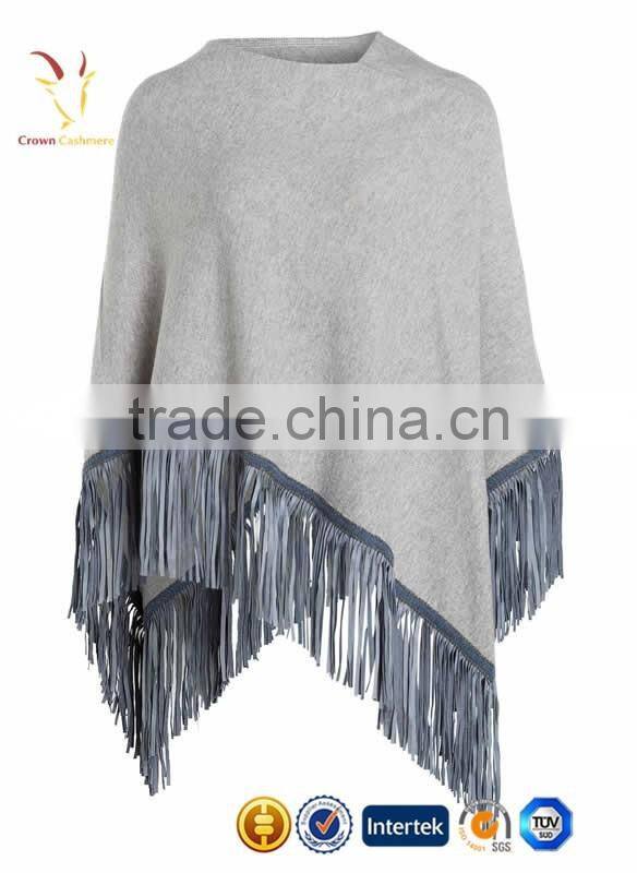 Solid Color Pure Cashmere Poncho Shawl with Tassel