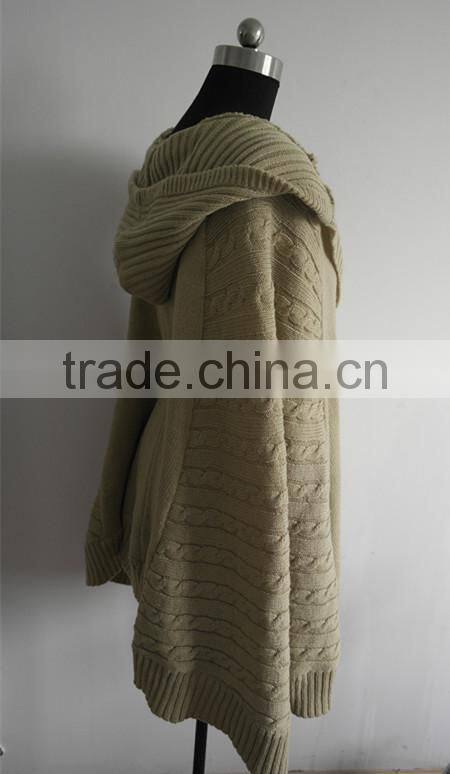 Ladies cable knit hooded poncho cardigan sweater