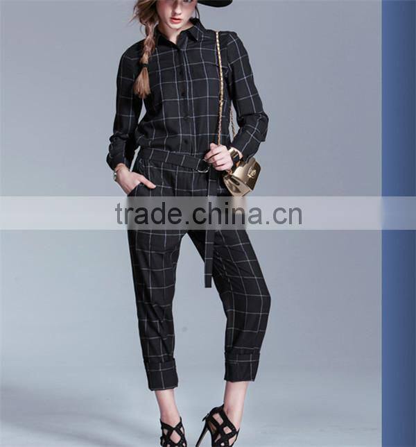 Modern grid individual tooling women's leisure jumpsuit