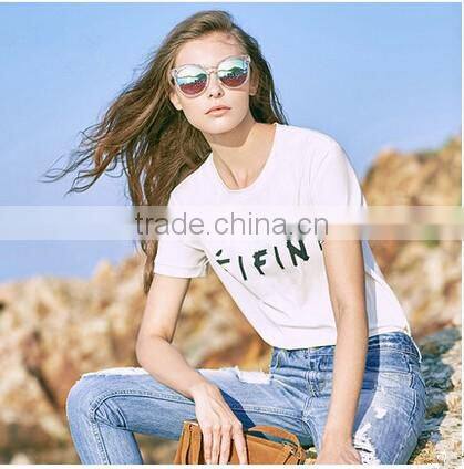 Wholesale High quality women tops and blouses summer Clothing Loose Fashion Women Wear printing plain cotton t-shirts