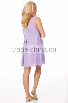 Latest gorgeous sleeveless basic coral chiffon maternity dress for women
