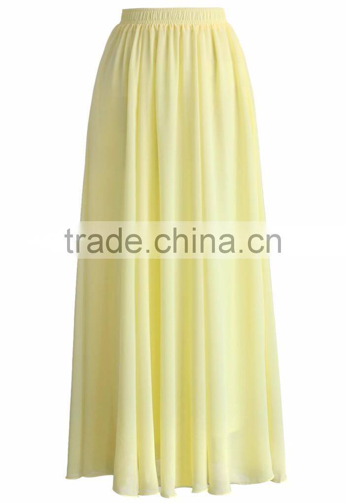 Women wholesale elastic wasitband long skirt fashion chiffon maxi skirt 2016