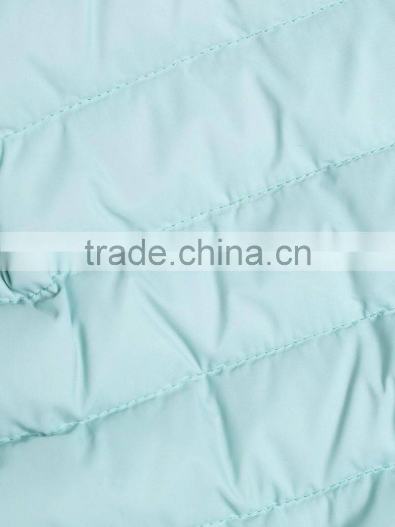 Womens light blue slim fit button-up down jacket with adjustable elastic belt