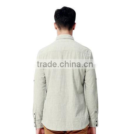 new men's linen cotton long sleeve dress shirt with one pocket