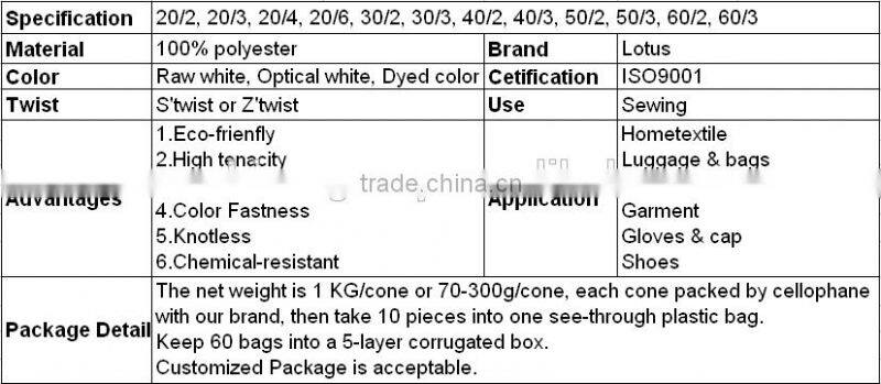 Wholesales 40/2 Sewing Thread 100% Polyester Sewing Thread