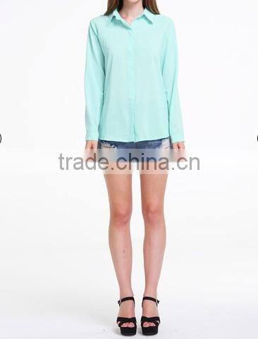 OEM ladies chiffon long sleeve blouse latest fashion design