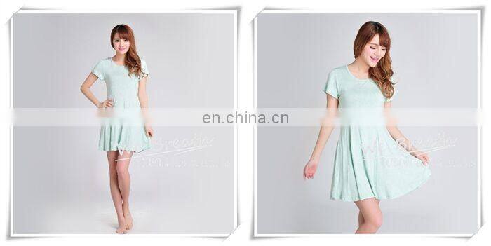 Summer Dress Bamboo Fiber Rayon Pleated O Neck Short Sleeves