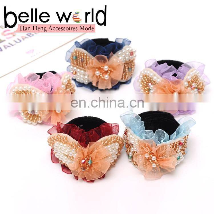 New style Nylon lace flat back rhinestones flower Hair Bun Maker magic buns hair