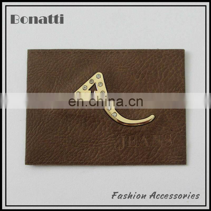 personalized garment pu leather labels or patches with rhinestone
