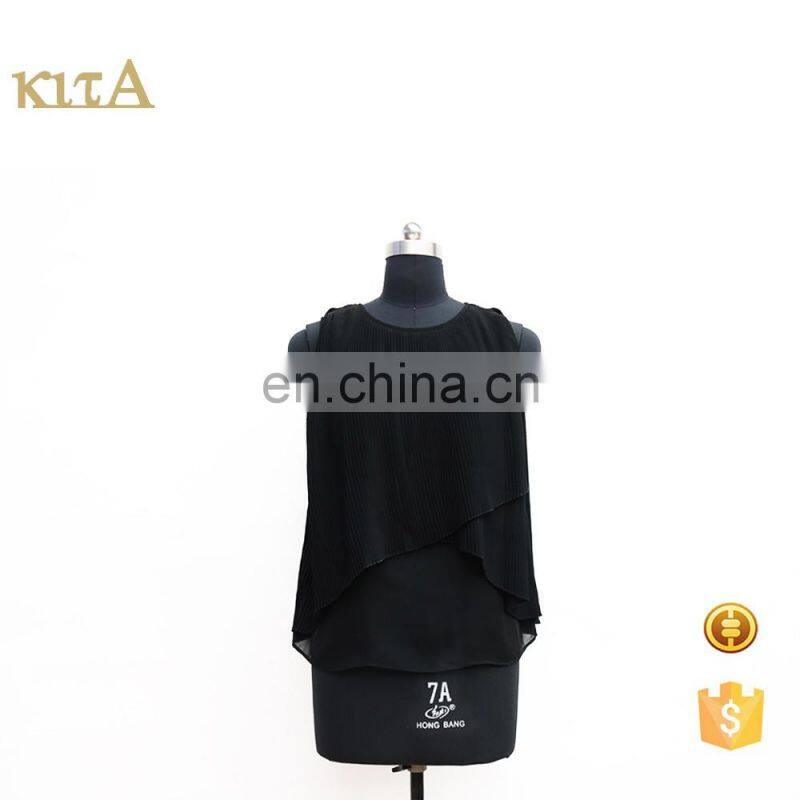 women hot summer casual top sleeveless chiffon pleated top