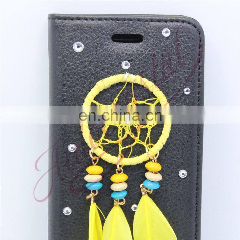 Aidocrystal 2016 Wallet Stand With Card Holder Yellow dreamcatcher Flip Phone Back Cover For iPhone 7/ 7 Plus Cases