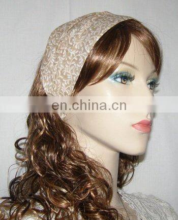 Cream flower design cotton elastic hair fillet